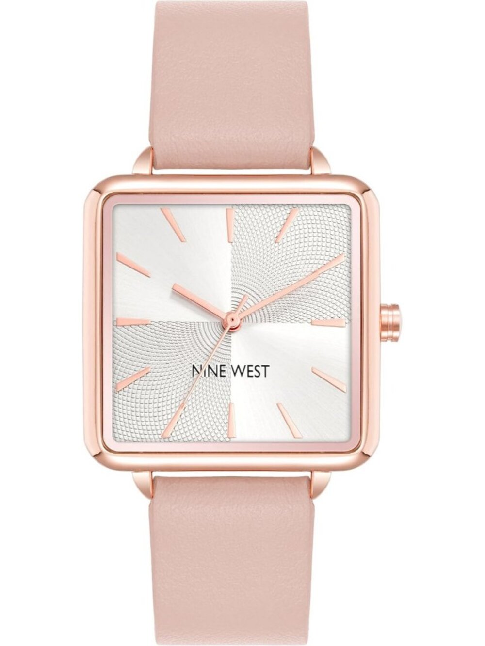 Nine West Women's Blush Pink Rose Gold Analog Faux Leather Strap Square Watch